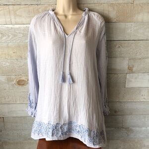Anthropologie Little Moon embroidered floral billowy cotton peasant top
